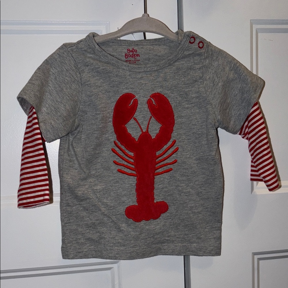 Baby Boden Gray t-Shirt with Red Lobster Design 6-12mos